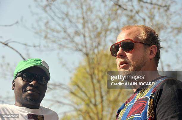 Malawian Esau Mwamwaya and Johan Karlsberg, both members of the electro-afro music band "The Very Best", pose on April 17, 2010 in Bourges, during...