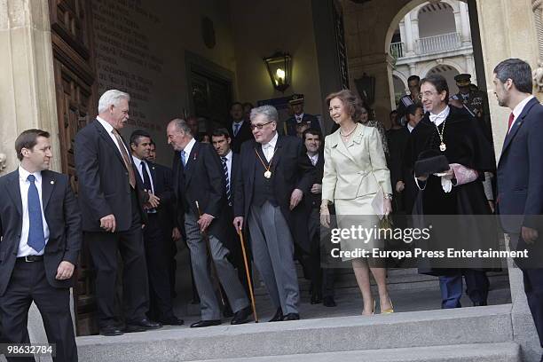 King Juan Carlos of Spain, Jose Emilio Pacheco Berny and Queen Sofia of Spain attend the ceremony of 'Miguel de Cervantes Award' to the Mexican...