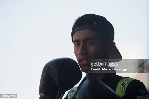 Hafizh Syahrin of Malaysia and Monster Yamaha Tech 3 plays during the pre-event "MotoGP riders will get a lesson of self-defense, with Dutch...