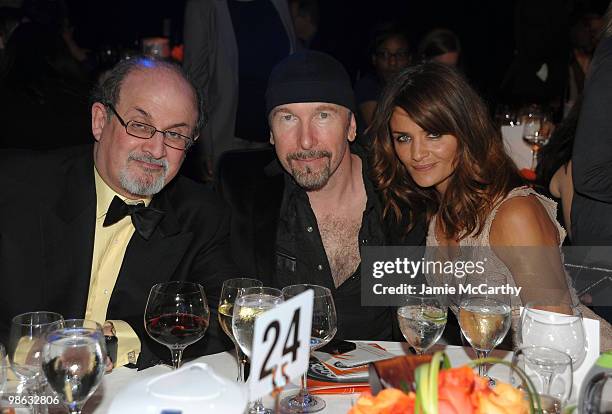 Author Salman Rushdie, The Edge of U2 and model Helena Christensen attend the Food Bank for New York City's 8th Annual Can-Do Awards dinner at...