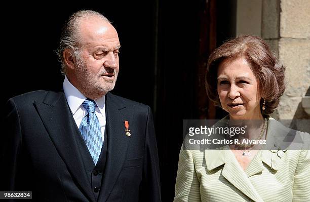 King Juan Carlos of Spain and Queen Sofia of Spain arrive at the Alcala de Henares University to attend the Cervantes prize ceremony to Mexican...