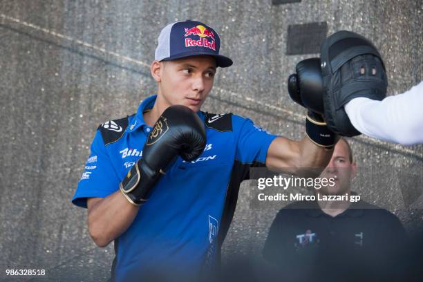Bo Bendsneyder of Dutch and Tech3 Racing plays during the pre-event "MotoGP riders will get a lesson of self-defense, with Dutch Kickboxing World...