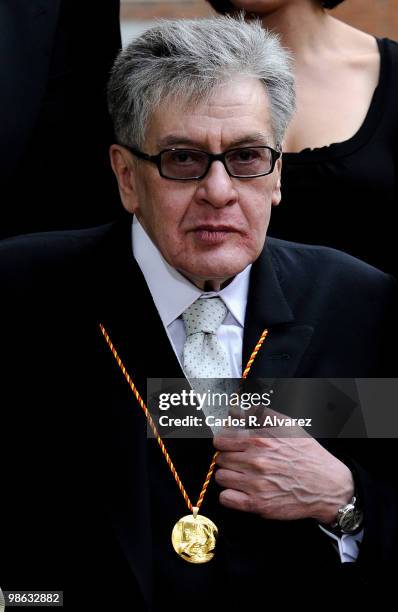 Mexican writer Jose Emilio Pacheco poses for the photographers after the Cervantes Prize ceremony at Alcala de Henares University on April 23, 2010...