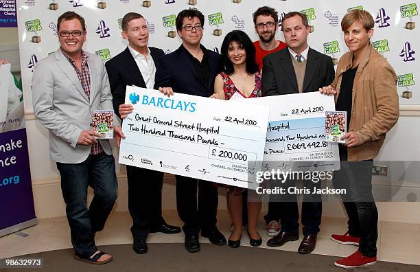 Comedians Alan Carr, Lee Evans, Michael Mcintyre, Shappi Khorsandi, Mark Watson, Jack Dee and Kevin Bishop pose at a photocall for the Great Ormond...