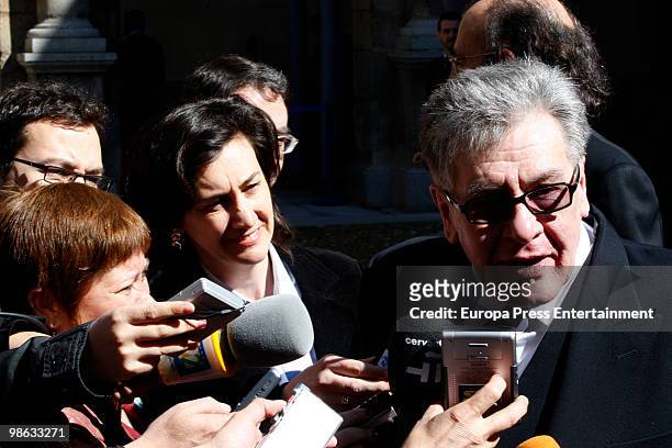 Mexican novelist Jose Emilio Pacheco Berny is interviewed as he attends the Cervantes Prize ceremony to receive the Miguel de Cervantes Award at...