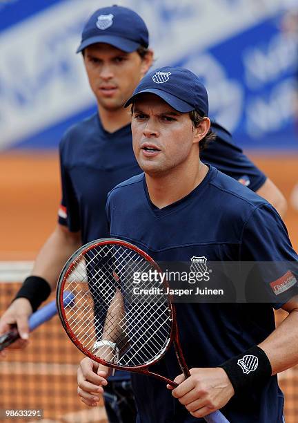 Mike Bryan and Bob Bryan of the US during the quarter final doubles match against Mariusz Fyrstenberg and Marcin Matkowski of Poland on day five of...