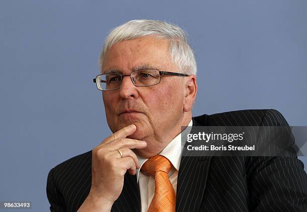 Theo Zwanziger, president of the German football association attend the press conference after the round table discussion on the subject of 'Gewalt...