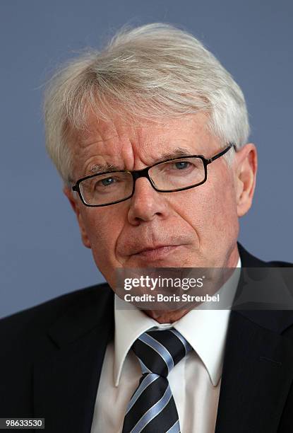 Reinhard Rauball, president of the German Football League attend the press conference after the round table discussion on the subject of 'Gewalt im...