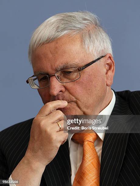 Theo Zwanziger, president of the German football association attend the press conference after the round table discussion on the subject of 'Gewalt...