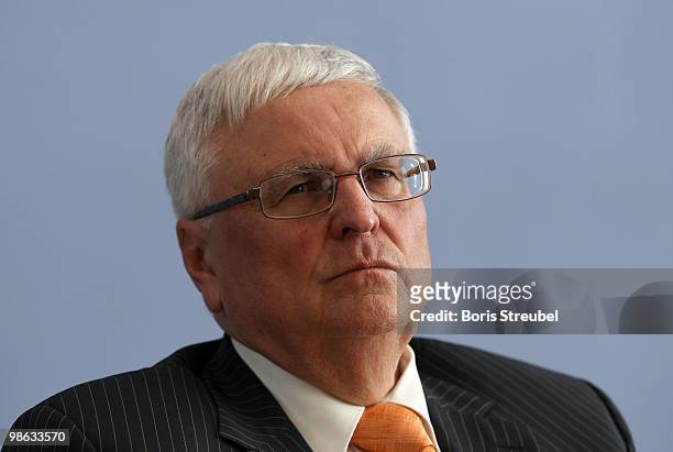 Theo Zwanziger, president of the German football association attend the press conference after the round table discussion on the subject of 'Gewalt...