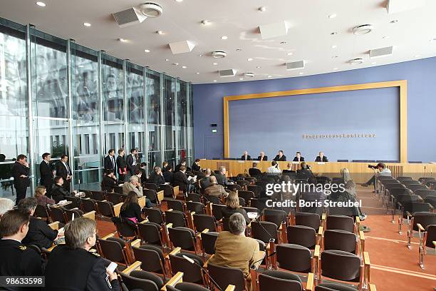 Genaral overview of the press conference with Reinhard Rauball, president of the German Football League , Theo Zwanziger, president of the German...