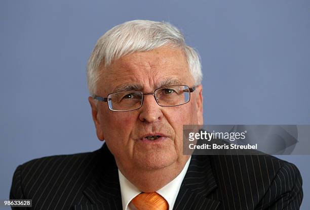 Theo Zwanziger, president of the German football association attend the press conference after the round table discussion on the subject of 'Gewalt...