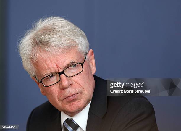 Reinhard Rauball, president of the German Football League attend the press conference after the round table discussion on the subject of 'Gewalt im...