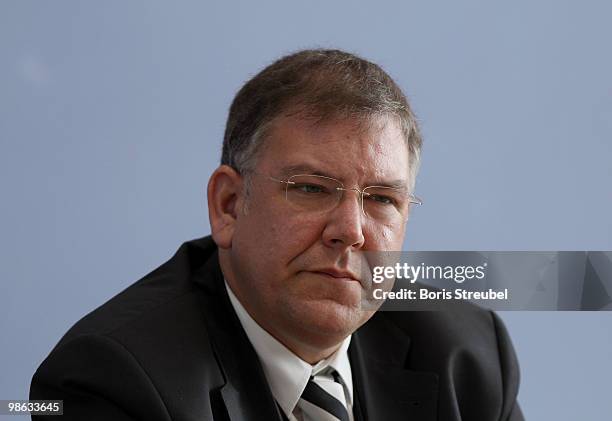Christoph Ahlhaus, Interior Minister of the german state of Hamburg and head of the interior minister conference attend the press conference after...