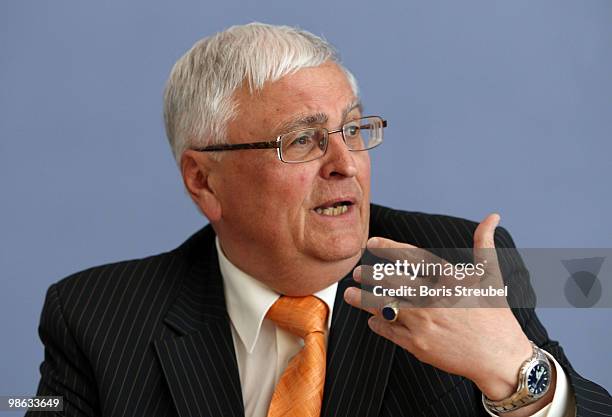 Theo Zwanziger, president of the German football association attend the press conference after the round table discussion on the subject of 'Gewalt...