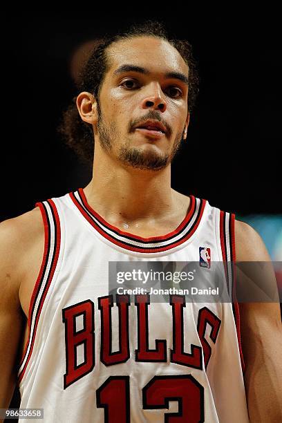Joakim Noah of the Chicago Bulls walks up the court after a foul against the Cleveland Cavaliers in Game Three of the Eastern Conference...