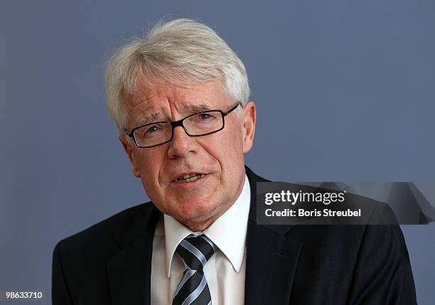 Reinhard Rauball, president of the German Football League attend the press conference after the round table discussion on the subject of 'Gewalt im...