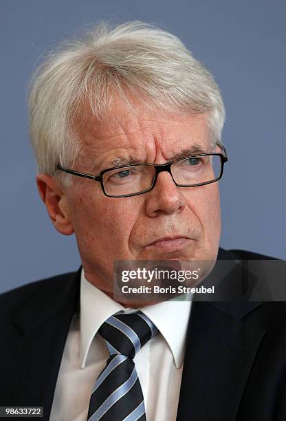 Reinhard Rauball, president of the German Football League attend the press conference after the round table discussion on the subject of 'Gewalt im...