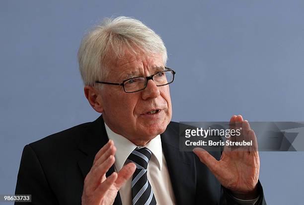 Reinhard Rauball, president of the German Football League attend the press conference after the round table discussion on the subject of 'Gewalt im...