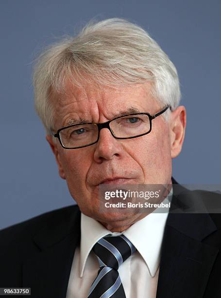 Reinhard Rauball, president of the German Football League attend the press conference after the round table discussion on the subject of 'Gewalt im...