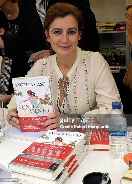 Author Angeles Caso attends a book signing for her latest work 'Contra el Viento' on Sant Jordi's day on April 23, 2010 in Barcelona, Spain. Sant...