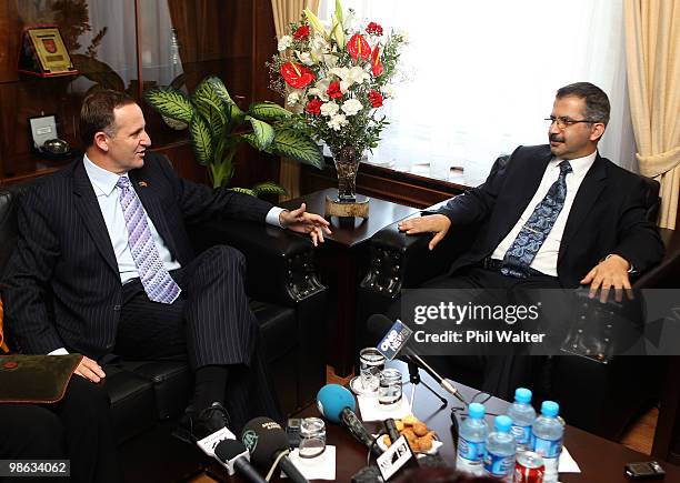 New Zealand Prime Minister John Key meets with Canakkale Governor Abdulkadir Atalik on April 23, 2010 in Canakkale, Turkey. April 25 will commemorate...