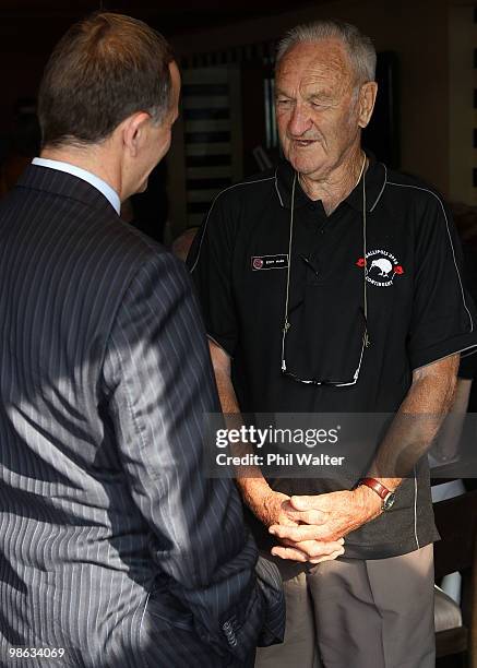 New Zealand Prime Minister John Key meets with New Zealand war veteran Eddy Marr at the Akol Hotel on April 23, 2010 in Canakkale, Turkey. April 25...