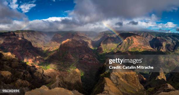 rainbow over waimea canyon - waimea valley bildbanksfoton och bilder