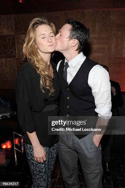 Actors Grace Gummer and Jonathan Tucker kiss during the after party for "Meskada" during the 2010 Tribeca Film Festival at Libation on April 22, 2010...