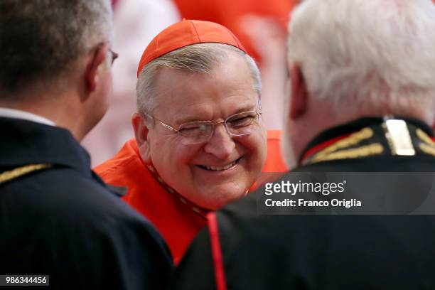 Cardinal Raymond Leo Burke attends the Consistory for the creation of new Cardinals lead by Pope Francis at the St. Peter's Basilica on June 28, 2018...