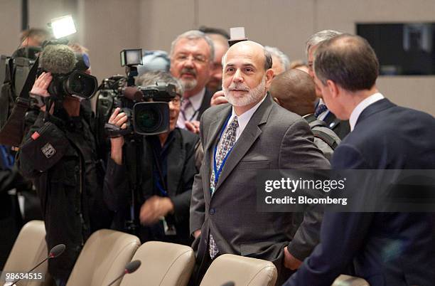 Ben S. Bernanke, chairman of the U.S. Federal Reserve, center, attends the Group of 20 Finance Ministers and Central Bank Governors' meeting in...