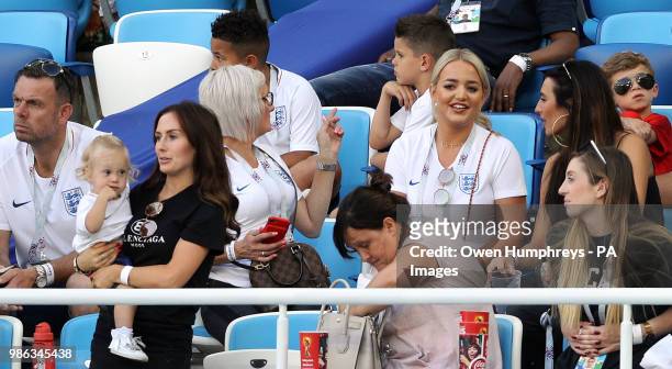 Millie Savage, girlfriend of England's John Stones , Megan Davison, girlfriend of England goalkeeper Jordan Pickford and Annie Kilner, girlfriend of...