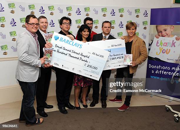 Alan Carr, Lee Evans, Michael McIntyre, Shappi Khorsandi, Mark Watson, Jack Dee and Kevin Bishop attend a photocall to present Great Ormond Street...