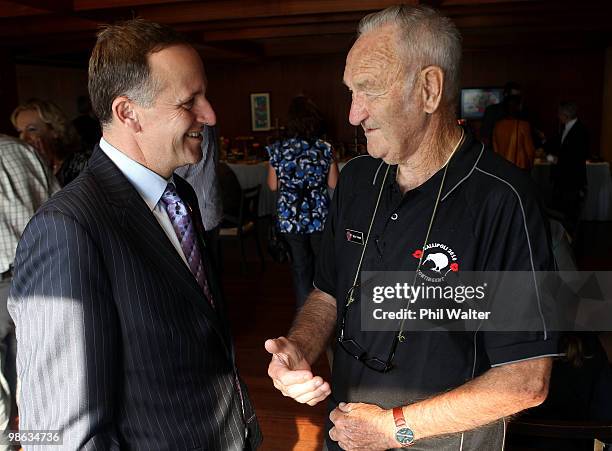 New Zealand Prime Minister John Key meets with New Zealand war veteran Eddy Marr at the Akol Hotel on April 23, 2010 in Gallipoli, Turkey. Today...