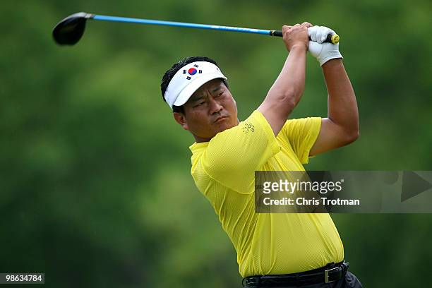 Choi of South Korea tees off on the 15th hole during the second round of the Zurich Classic at TPC Louisiana on April 23, 2010 in Avondale, Louisiana.