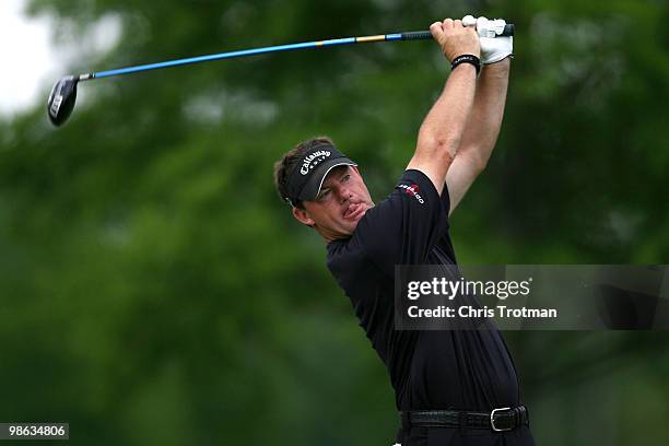 Alex Cejka of Germany tees off on the 13th hole during the second round of the Zurich Classic at TPC Louisiana on April 23, 2010 in Avondale,...