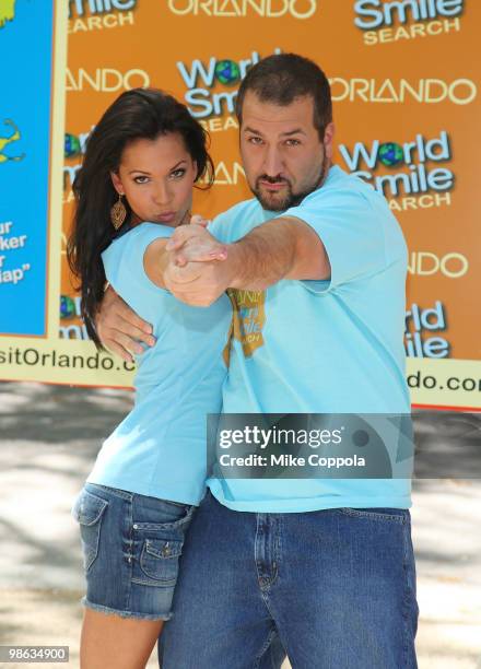 Television personality Melissa Rycroft and singer/actor Joey Fatone attend Smile Train's World Smile Search in Madison Square Park on April 23, 2010...