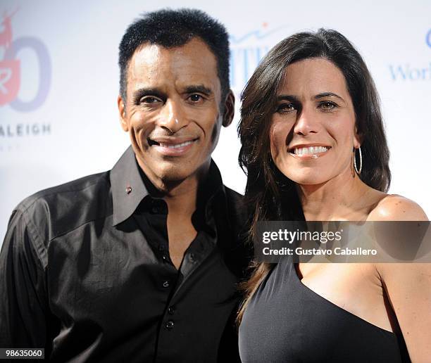 Singer Jon Secada and wife Maritere Vilar attends the "Pink and Blue for Two" event at Raleigh Hotel on April 22, 2010 in Miami Beach, Florida.