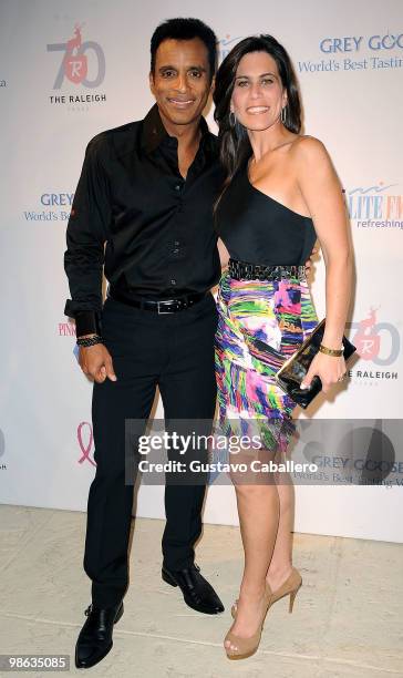 Singer Jon Secada and wife Maritere Vilar attends the "Pink and Blue for Two" event at Raleigh Hotel on April 22, 2010 in Miami Beach, Florida.