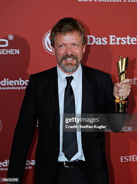 Actors Justus von Dohnanyi receives his Lola for best supporting actor during the German film award Gala at Friedrichstadtpalast on April 23, 2010 in...