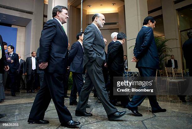 James Flaherty, Canada's finance minister, left, and Ben S. Bernanke, chairman of the U.S. Federal Reserve, center, and Yoon Jeung-Hyun, South...