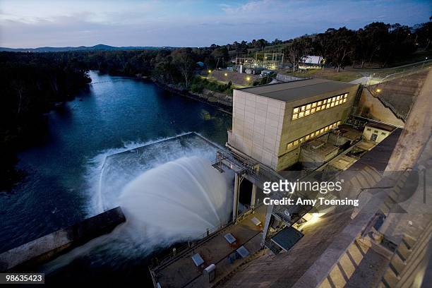 Views of the outflow valve at Hume Dam on the border of New South Wales and Victoria October 7, 2007 in Albury, New South Wales, Australia. Hume...