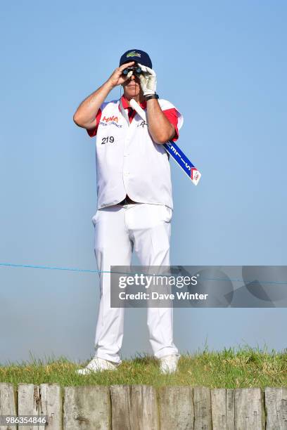 Steward keeps an eye out during the HNA French Open on June 28, 2018 in Saint-Quentin-en-Yvelines, France.