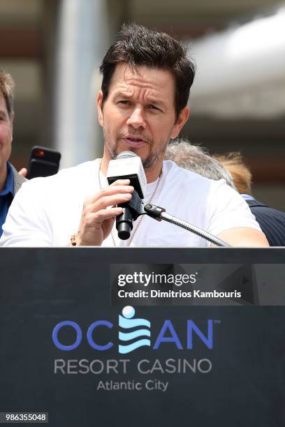 Mark Wahlberg speaks onstage at the Ocean Resort Casino opening weekend ribbon cutting ceremony on June 28, 2018 in Atlantic City, New Jersey.