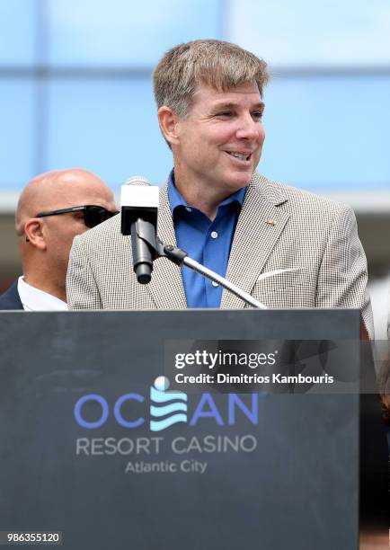 Scott Brown speaks onstage at the Ocean Resort Casino opening weekend ribbon cutting ceremony on June 28, 2018 in Atlantic City, New Jersey.