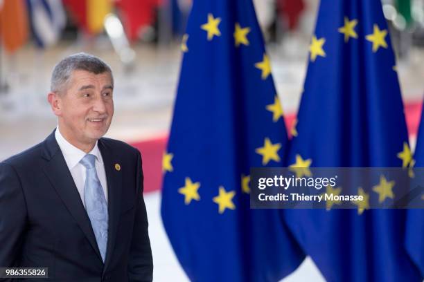 Czech Prime Minister Andrej Babis arrives for an EU Summit at European Council on June 28, 2018 in Brussels, Belgium.