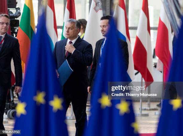 Hungarian Prime Minister Viktor Mihaly Orban arrives for an EU Summit at European Council on June 28, 2018 in Brussels, Belgium.