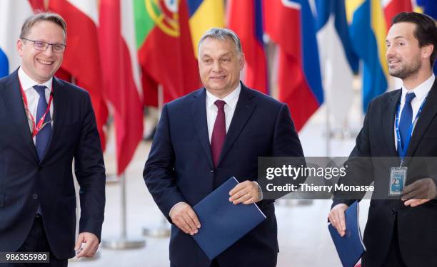 Hungarian Prime Minister Viktor Mihaly Orban arrives for an EU Summit at European Council on June 28, 2018 in Brussels, Belgium.