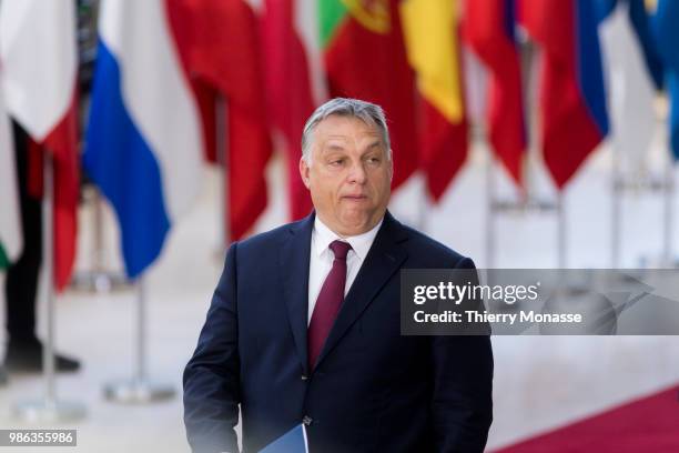 Hungarian Prime Minister Viktor Mihaly Orban arrives for an EU Summit at European Council on June 28, 2018 in Brussels, Belgium.