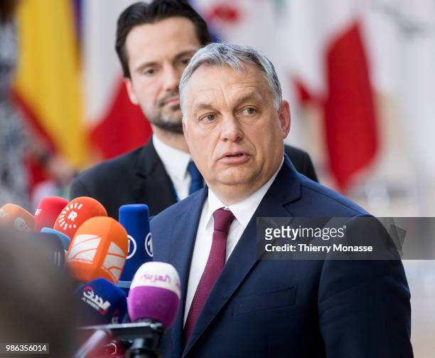 Hungarian Prime Minister Viktor Mihaly Orban arrives for an EU Summit at European Council on June 28, 2018 in Brussels, Belgium.